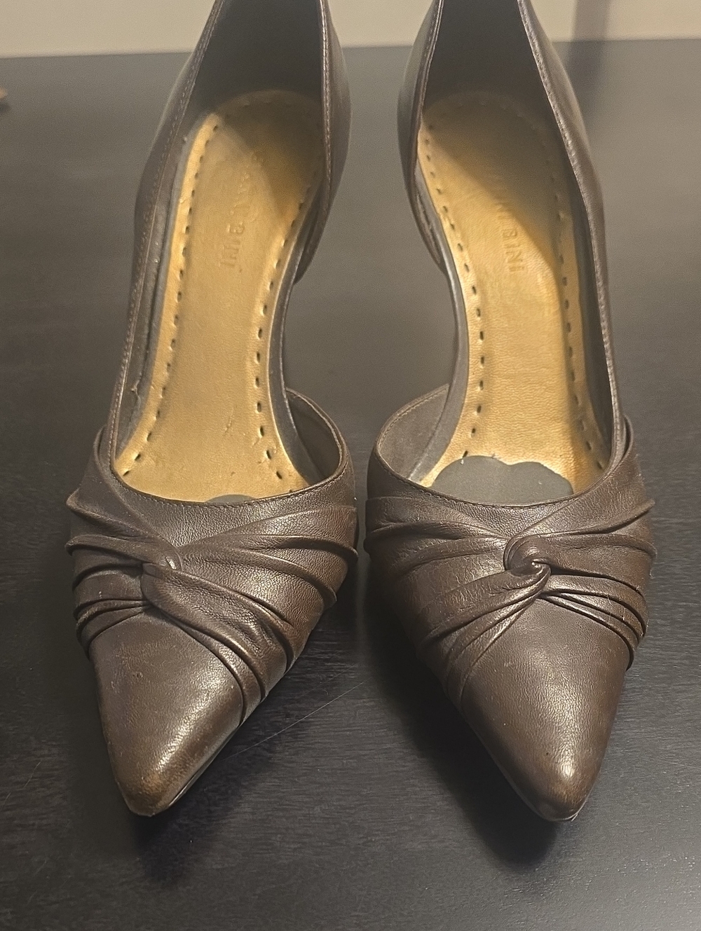 Gianni Bini Brown Pointed-Toe Knot Detail Pumps